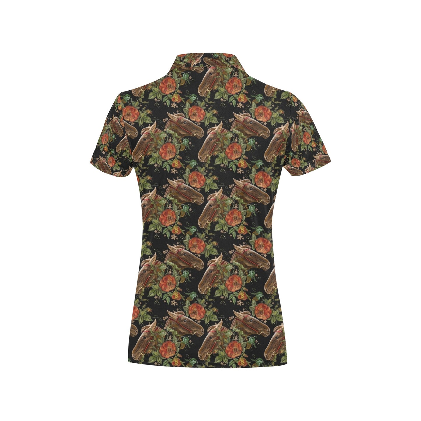 Horse Embroidery with Flower Design Women's Polo Shirt