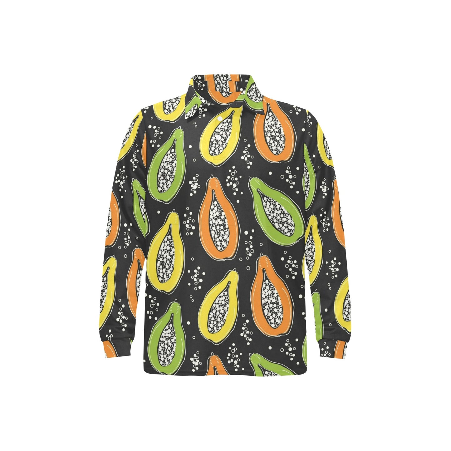 Papaya Pattern Print Design PP05 Long Sleeve Polo Shirt For Men's