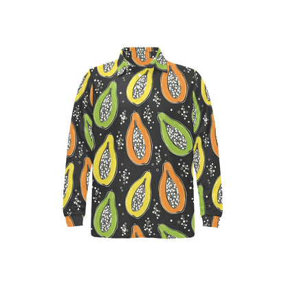 Papaya Pattern Print Design PP05 Long Sleeve Polo Shirt For Men's
