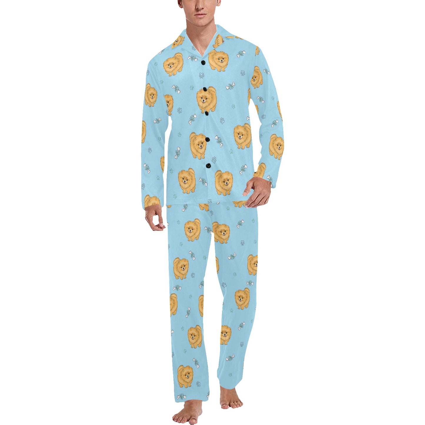 Pomeranians Pattern Print Design A03 Men's Long Pajama Set