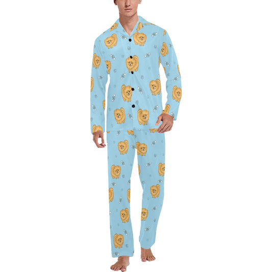 Pomeranians Pattern Print Design A03 Men's Long Pajama Set