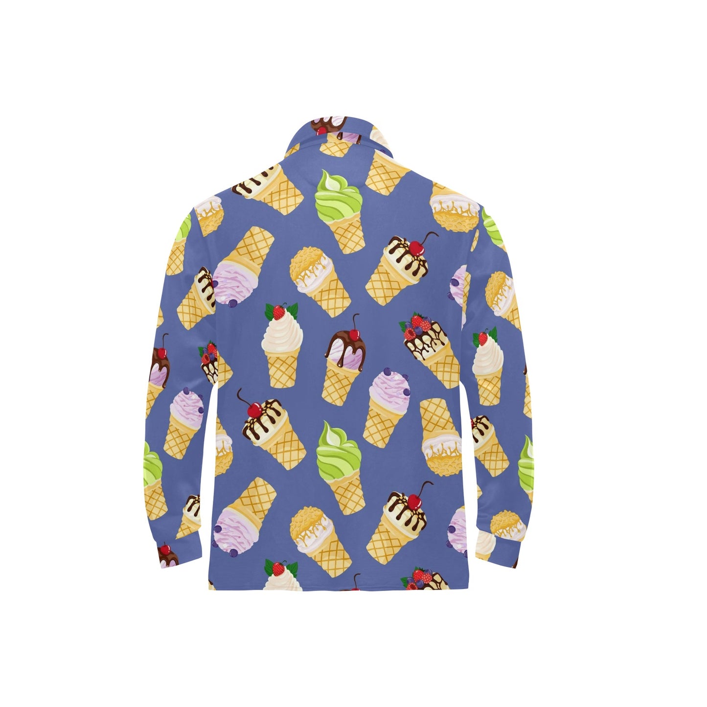 Ice Cream Pattern Print Design IC03 Long Sleeve Polo Shirt For Men's