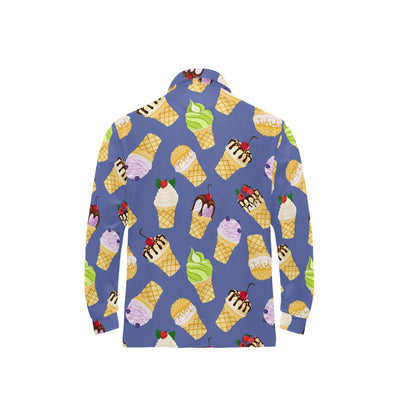 Ice Cream Pattern Print Design IC03 Long Sleeve Polo Shirt For Men's