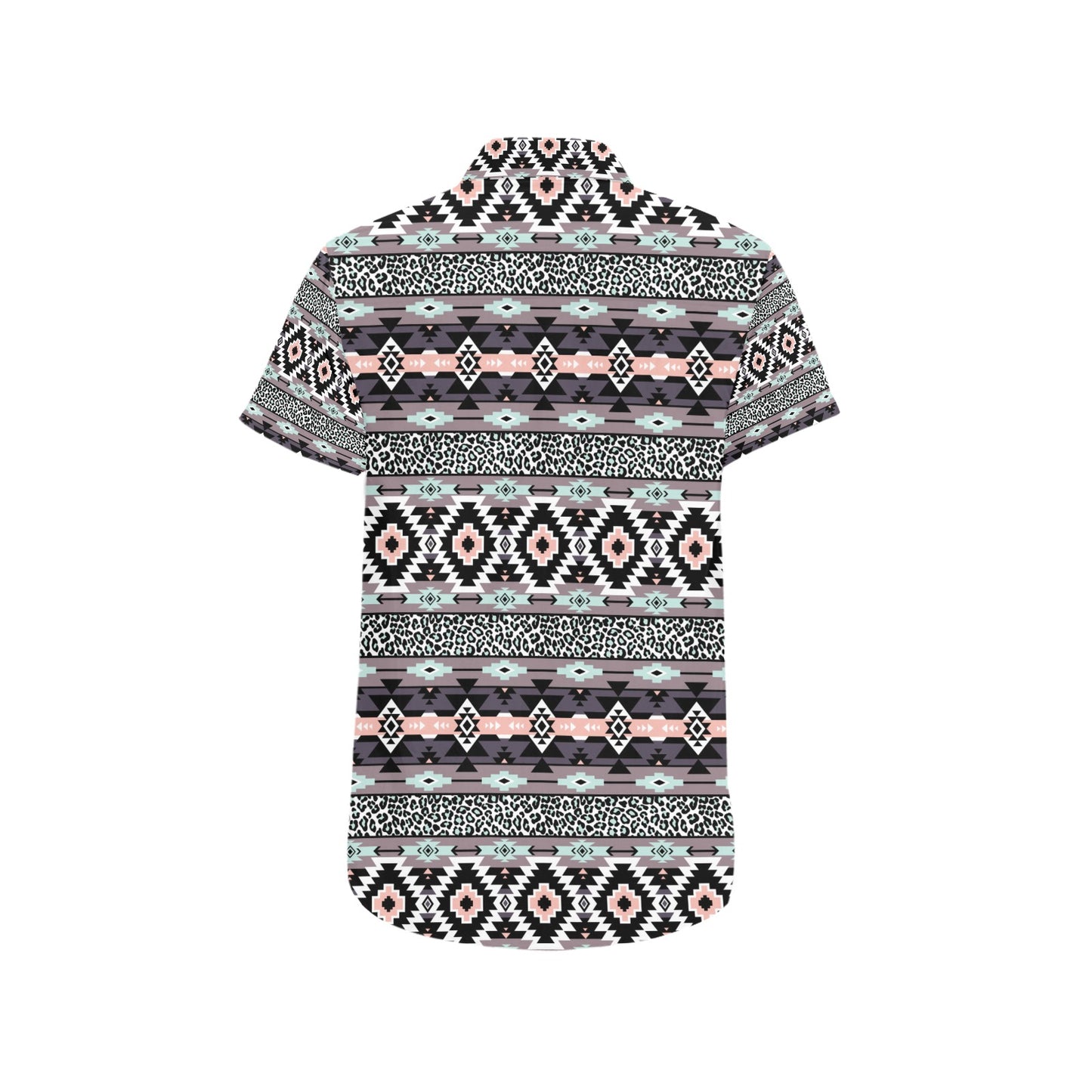 Safari Pattern Print Design LKS302 Men Short Sleeve Button Up Shirt