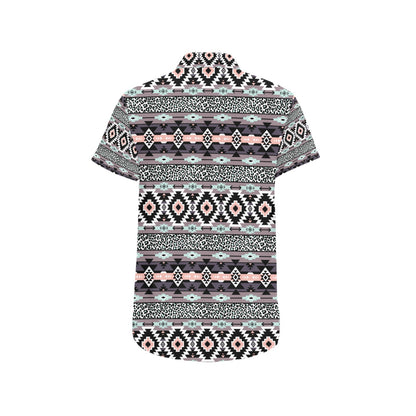 Safari Pattern Print Design LKS302 Men Short Sleeve Button Up Shirt