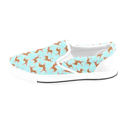 Reindeer Print Design LKS403 White Slip Ons Canvas Women's Shoes