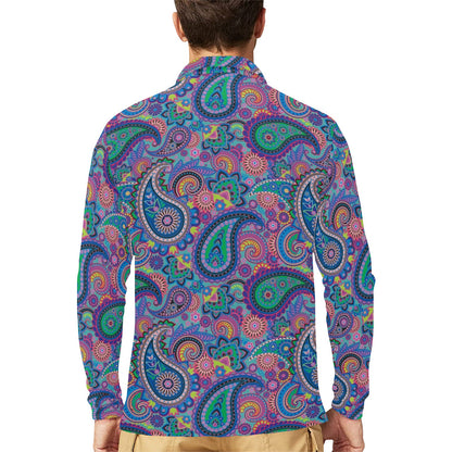 Paisley Colorful Pattern Print Design A02 Long Sleeve Polo Shirt For Men's