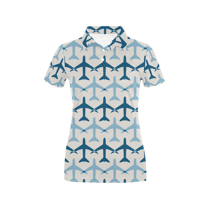 Airplane Pattern Print Design 04 Women's Polo Shirt