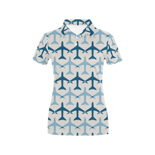 Airplane Pattern Print Design 04 Women's Polo Shirt