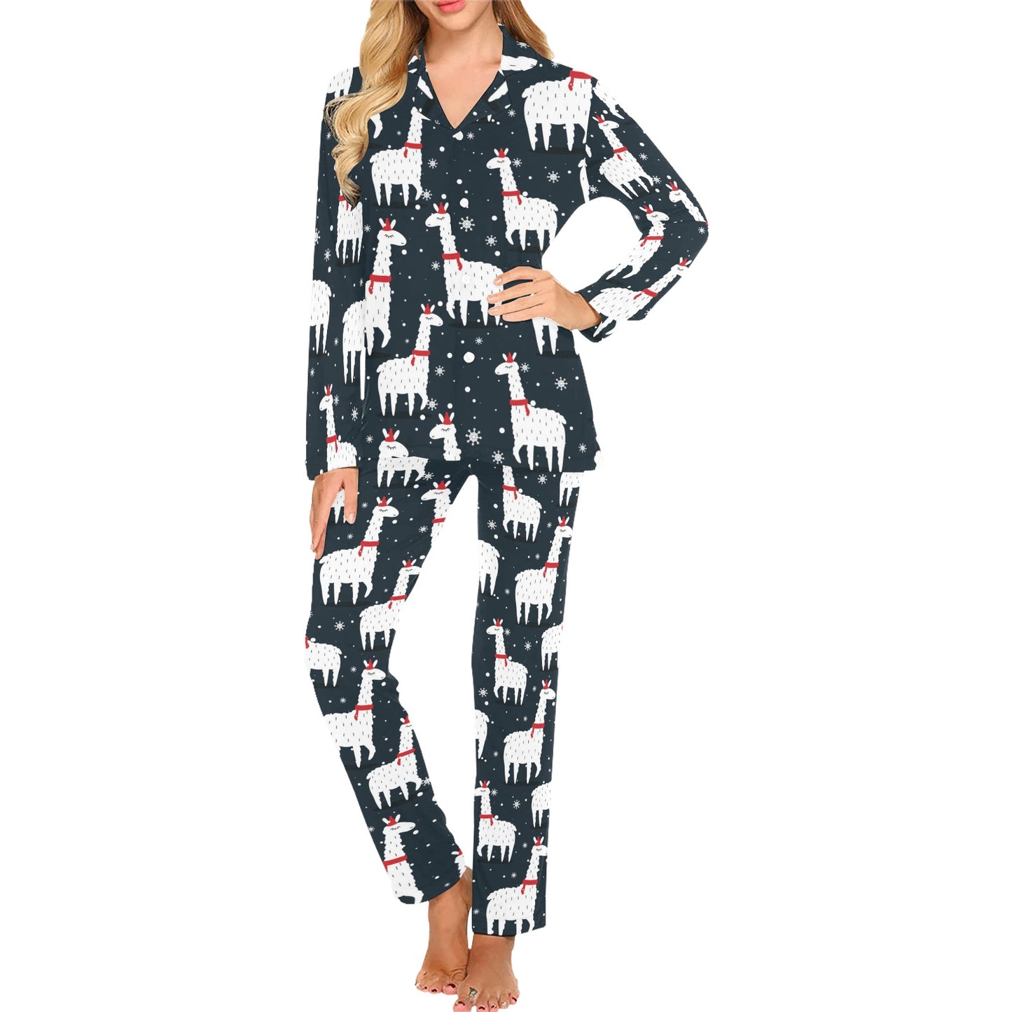 Alpaca Pattern Print Design 04 Women's Long Pajama Set