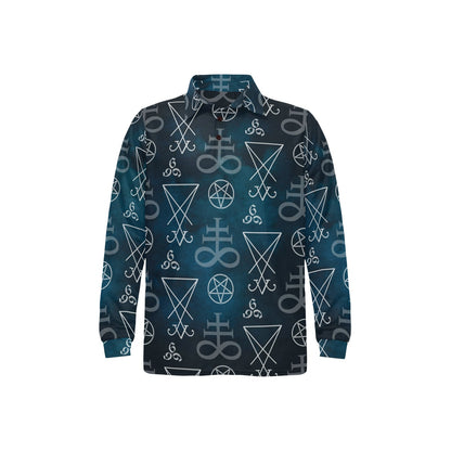 Pentagram Pattern Print Design A03 Long Sleeve Polo Shirt For Men's