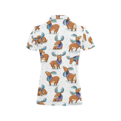 Moose Cute Pattern Print Design 01 Women's Polo Shirt