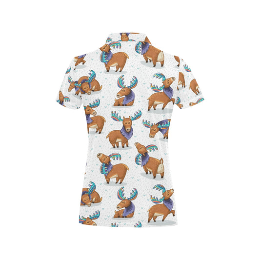 Moose Cute Pattern Print Design 01 Women's Polo Shirt