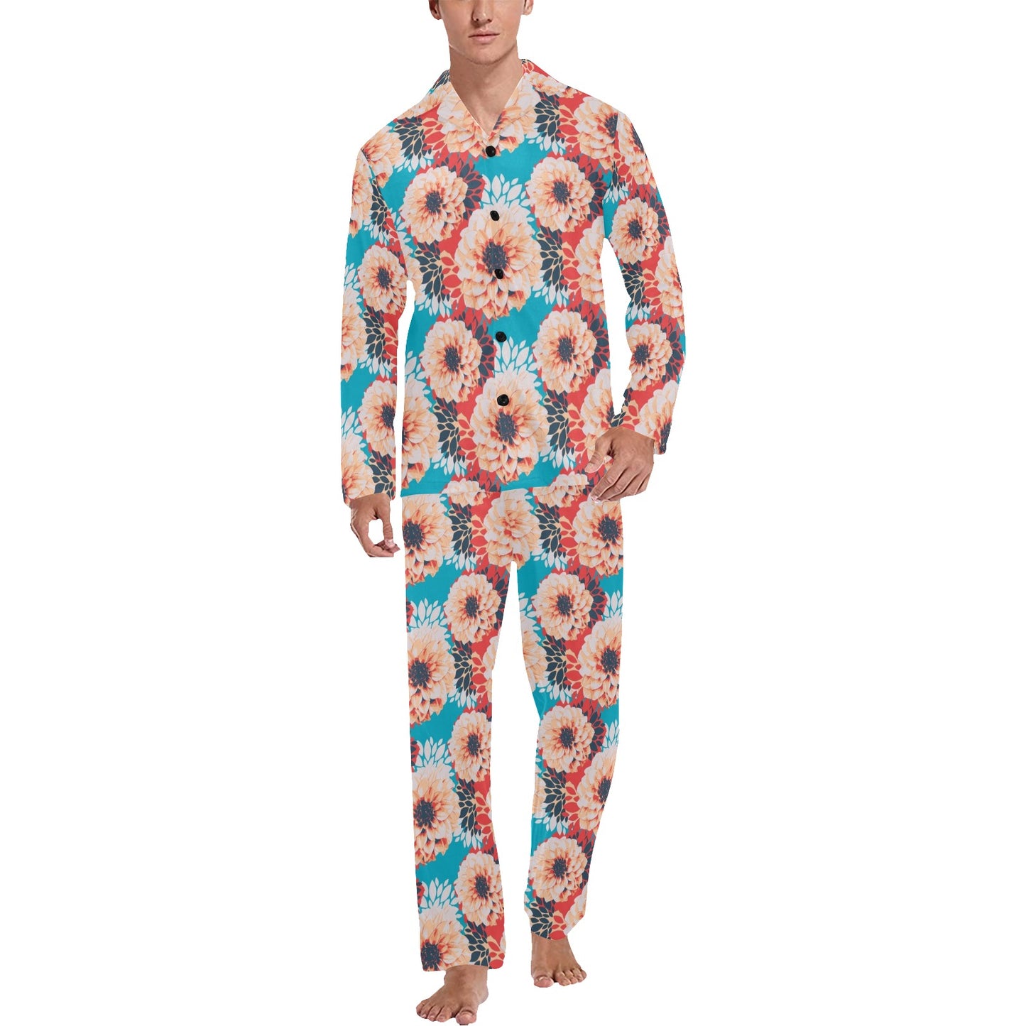 Dahlia Pattern Print Design DH05 Men's Long Pajama Set