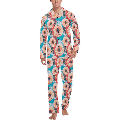 Dahlia Pattern Print Design DH05 Men's Long Pajama Set