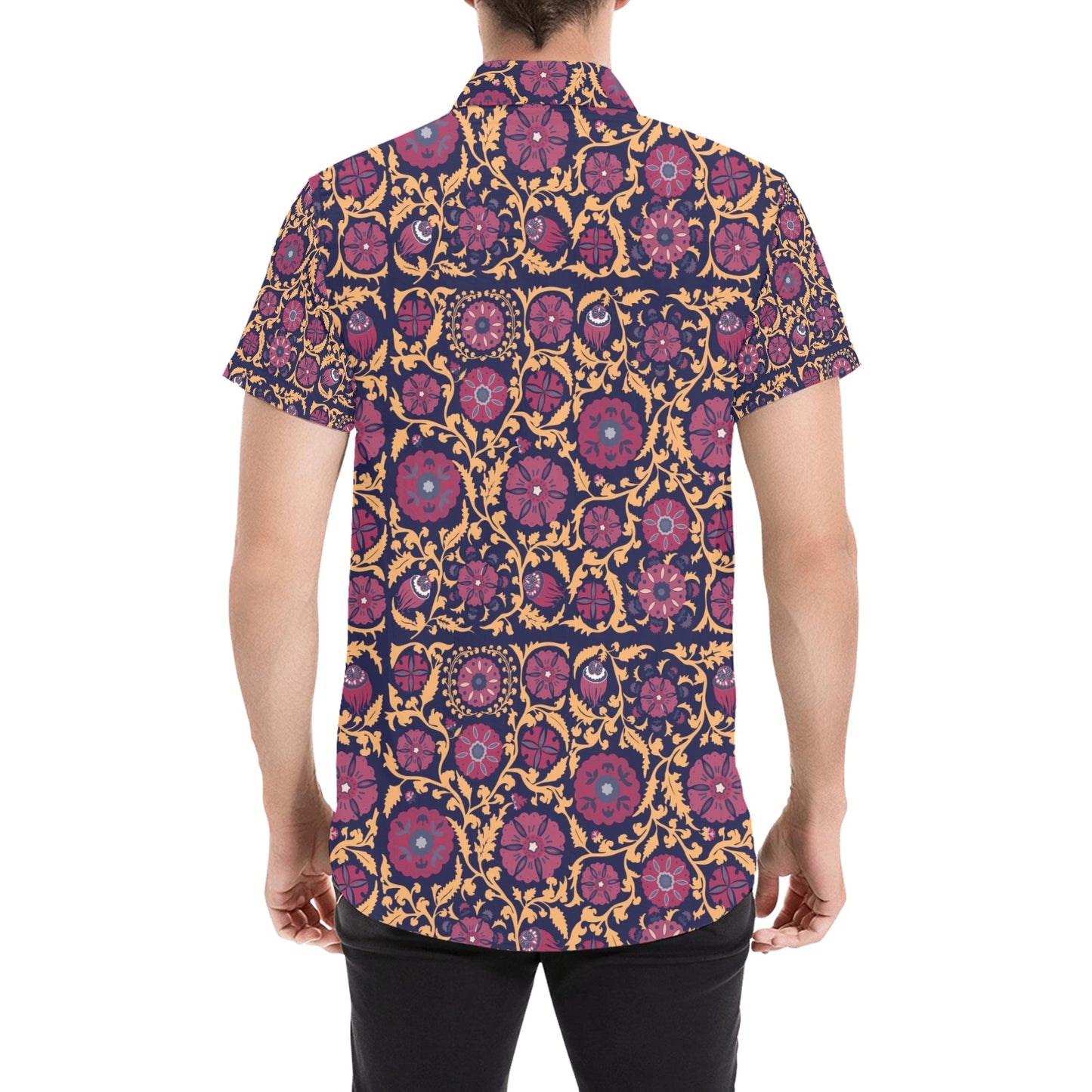 Suzani Print Design LKS303 Men Short Sleeve Button Up Shirt