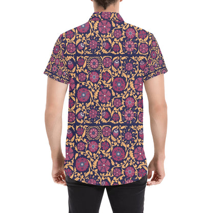 Suzani Print Design LKS303 Men Short Sleeve Button Up Shirt