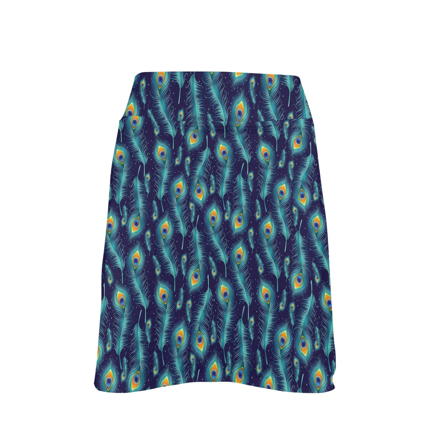 Peacock Feather Blue Design Print Women's Golf Skirt with Pocket