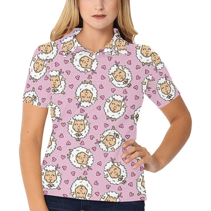 Sheep Cute Pattern Print Design 01 Women's Polo Shirt