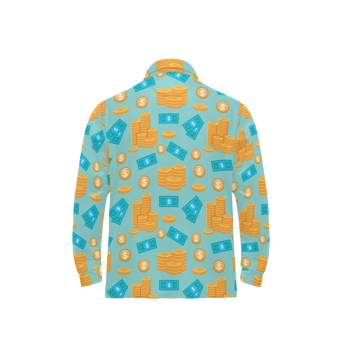 Money Pattern Print Design 03 Long Sleeve Polo Shirt For Men's