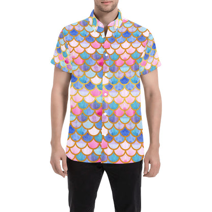 Scales Print Design LKS401 Men Short Sleeve Button Up Shirt