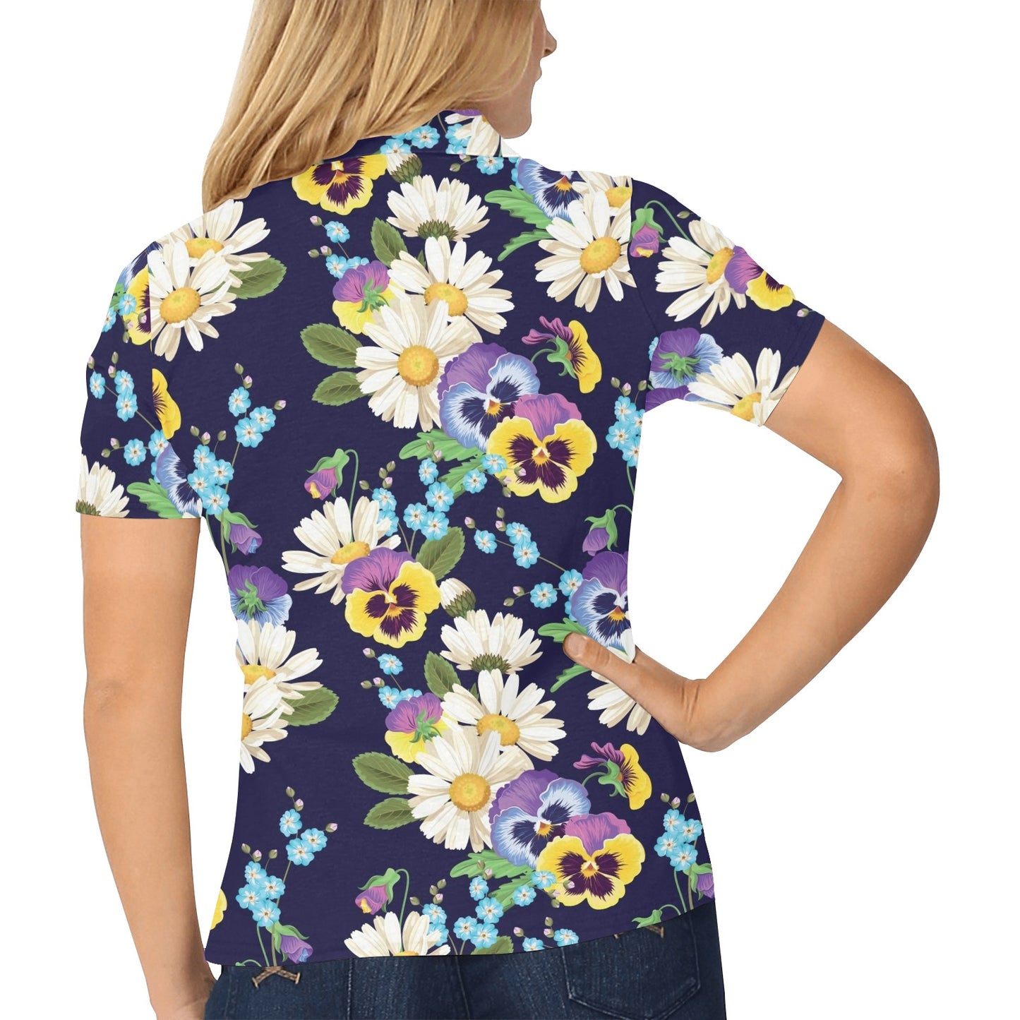 Pansy Pattern Print Design PS03 Women's Polo Shirt