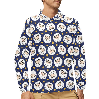 Sheep Print Design LKS402 Long Sleeve Polo Shirt For Men's