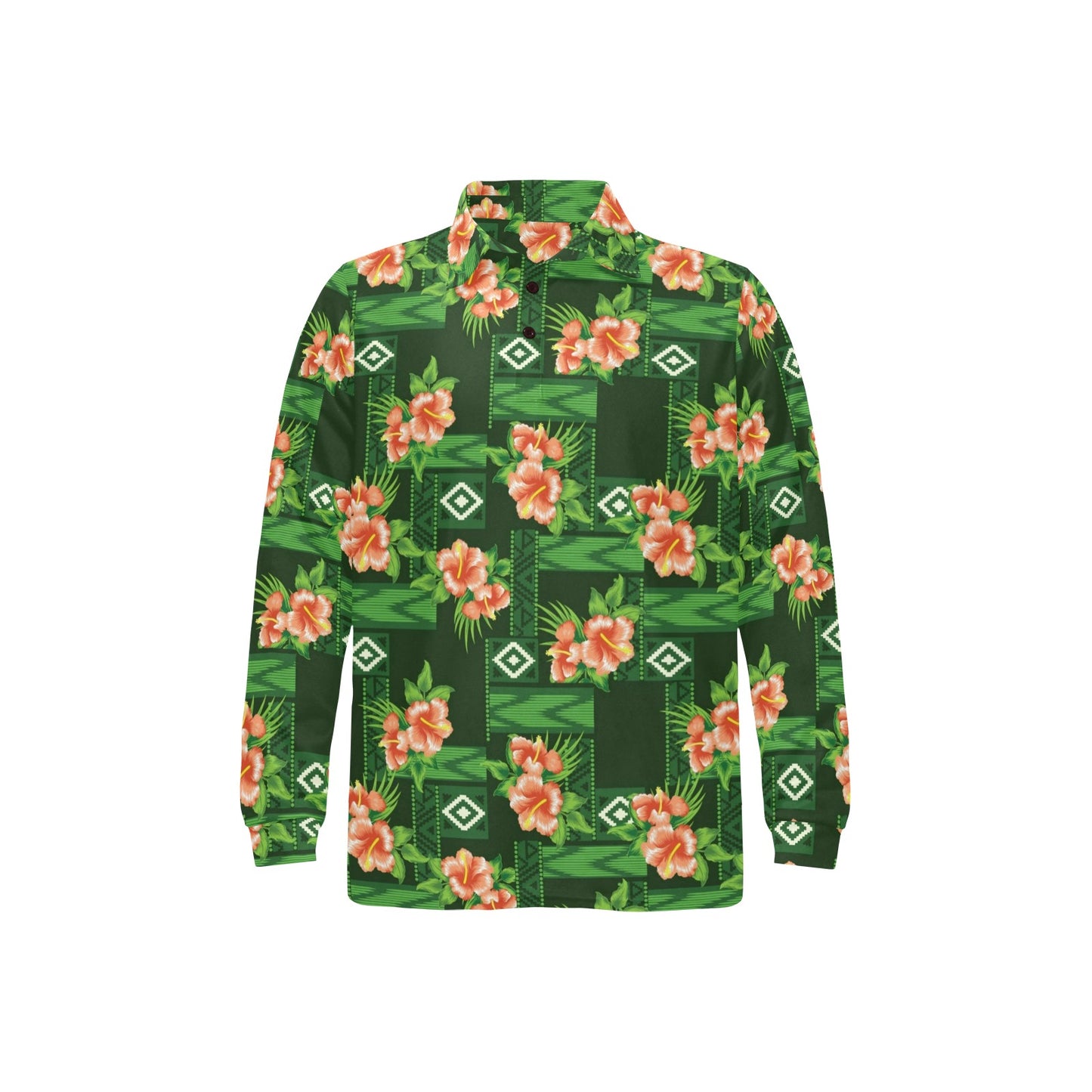Hibiscus Pattern Print Design HB05 Long Sleeve Polo Shirt For Men's