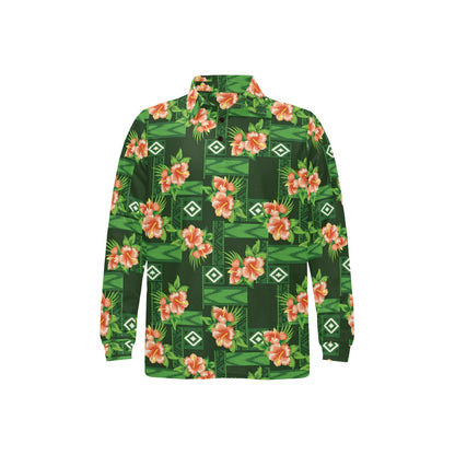 Hibiscus Pattern Print Design HB05 Long Sleeve Polo Shirt For Men's