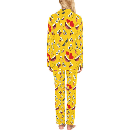 Emoji Face Print Pattern Women's Long Pajama Set