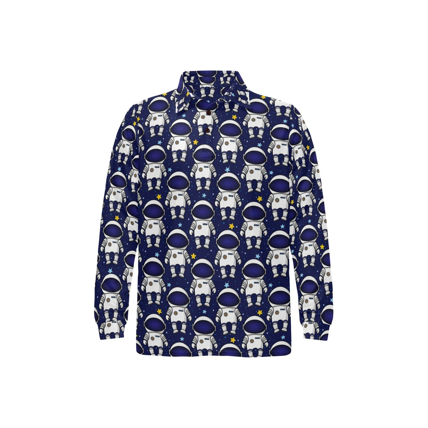 Astronaut Pattern Print Design 01 Long Sleeve Polo Shirt For Men's