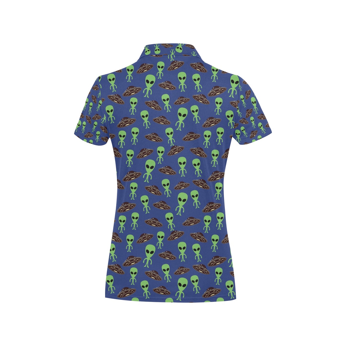 Alien Green UFO Pattern Women's Polo Shirt