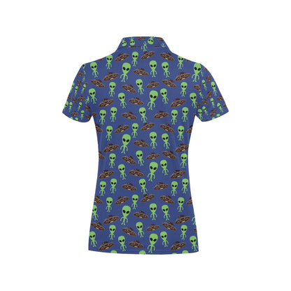 Alien Green UFO Pattern Women's Polo Shirt