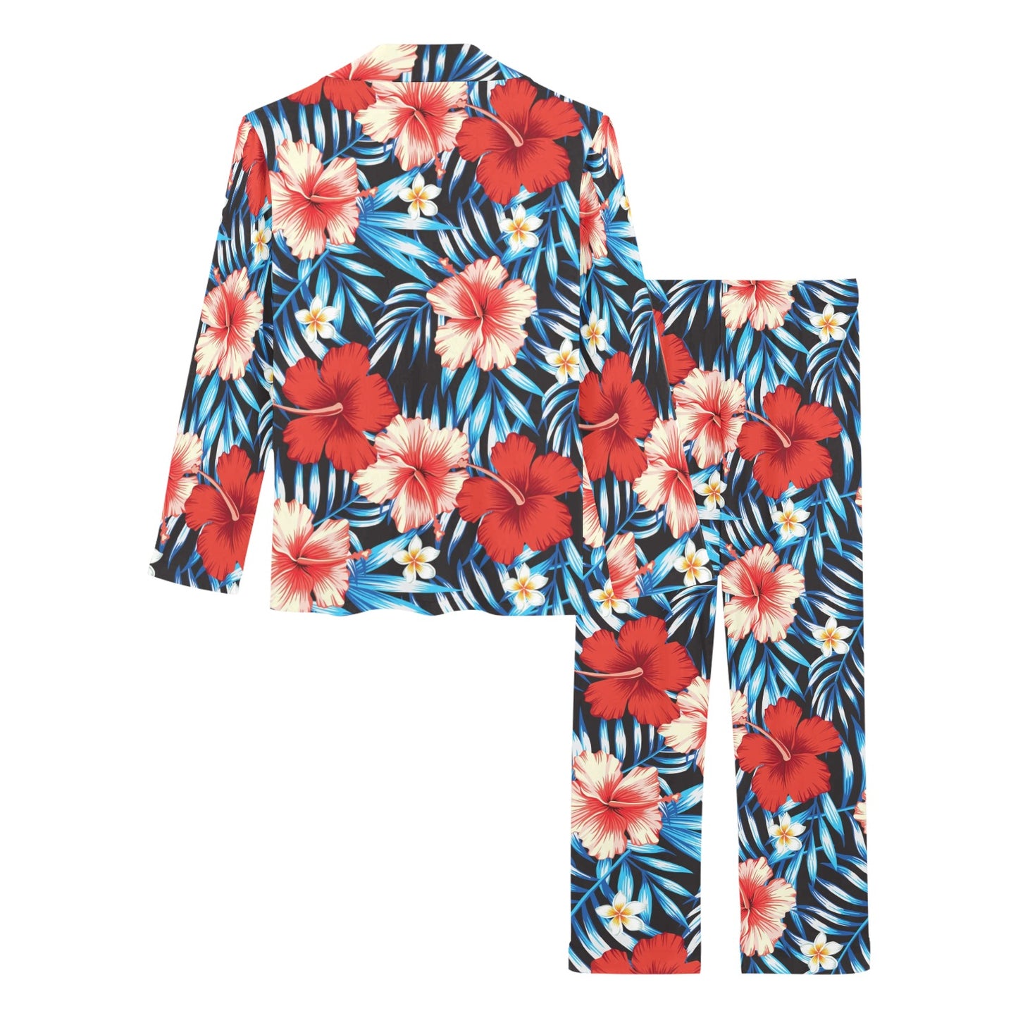 Red Hibiscus Blue Scene Women's Long Pajama Set