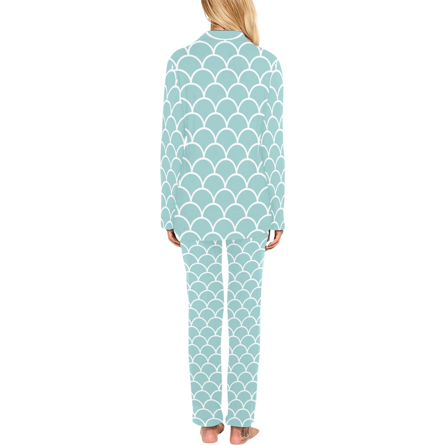 Scales Teal Pattern Print Design 02 Women's Long Pajama Set