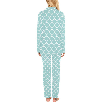 Scales Teal Pattern Print Design 02 Women's Long Pajama Set