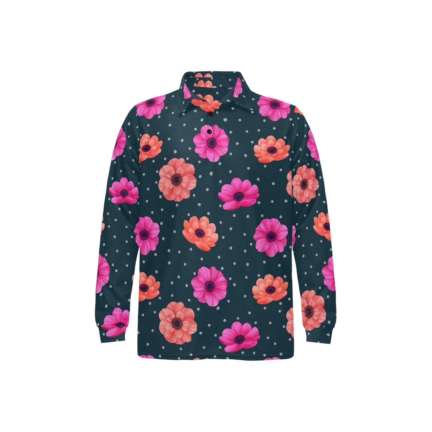Anemone Pattern Print Design AM08 Long Sleeve Polo Shirt For Men's