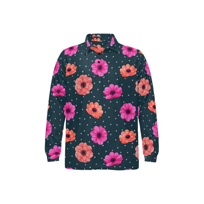 Anemone Pattern Print Design AM08 Long Sleeve Polo Shirt For Men's