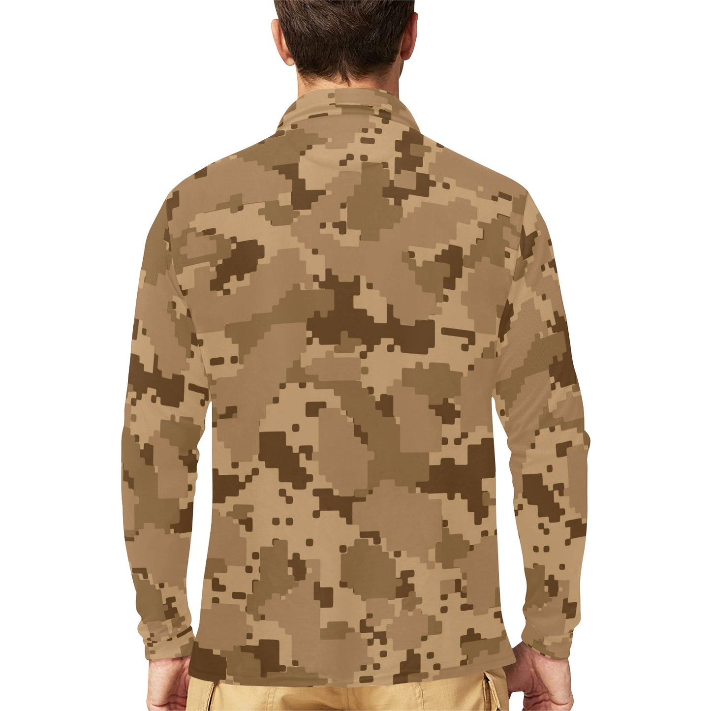 ACU Desert Digital Pattern Print Design 01 Long Sleeve Polo Shirt For Men's