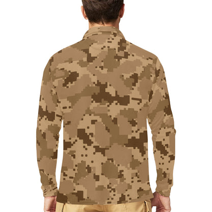 ACU Desert Digital Pattern Print Design 01 Long Sleeve Polo Shirt For Men's