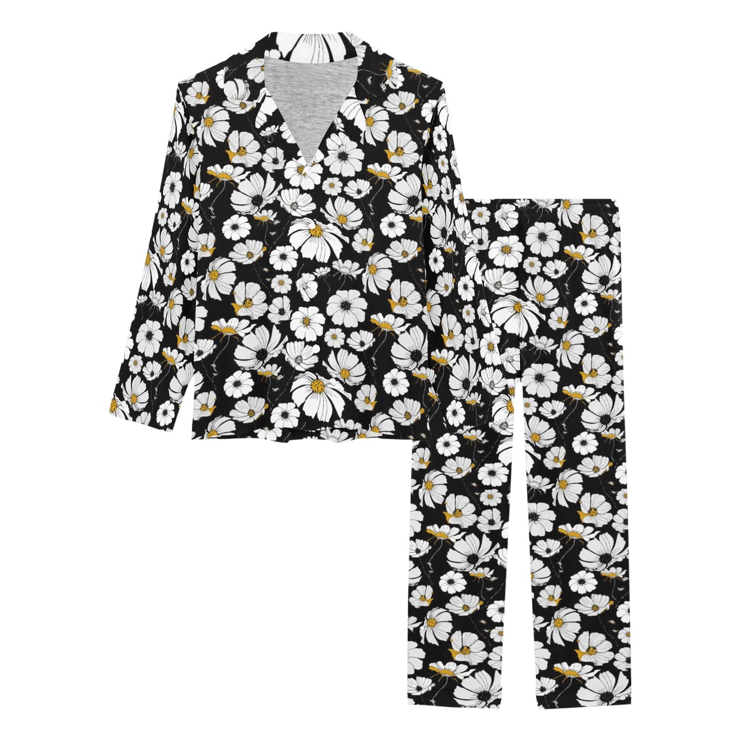 Daisy Pattern Print Design 02 Women's Long Pajama Set