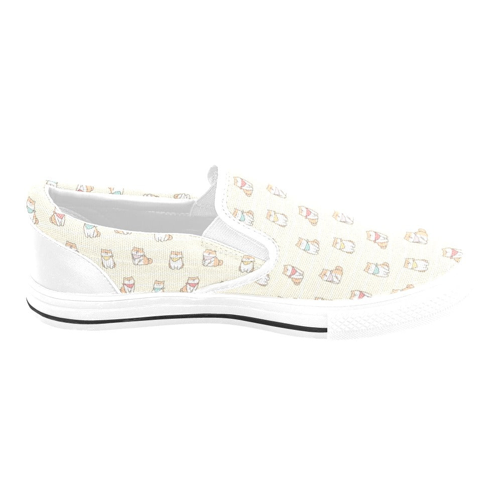 Shiba Inu Print Design LKS306 White Slip Ons Canvas Women's Shoes