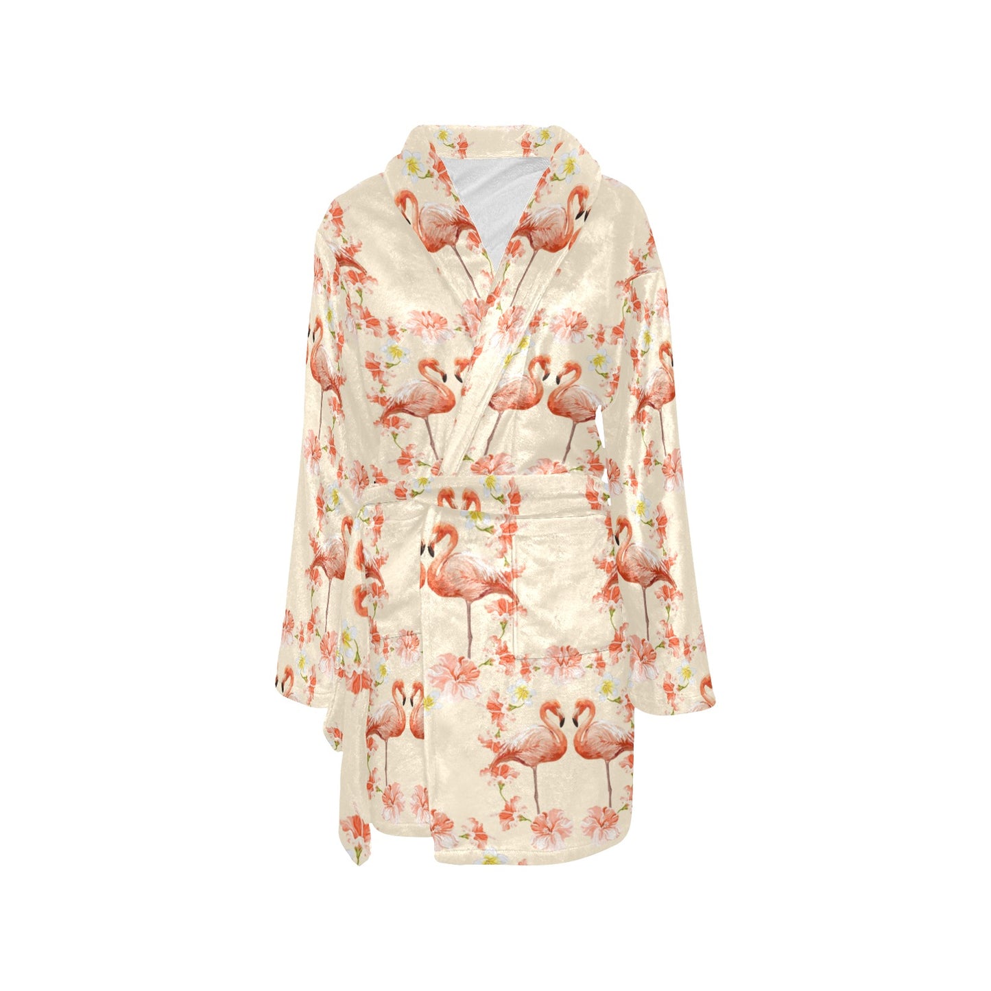 Flamingo Hibiscus Print Pattern Women's Fleece Robe