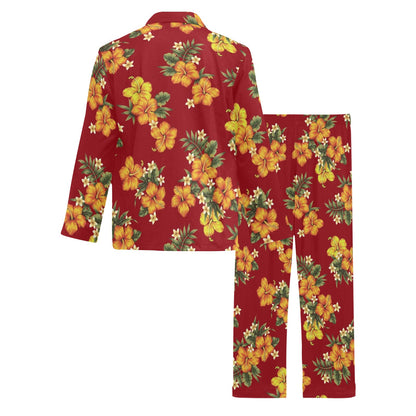 Orange Hibiscus Pattern Print Design HB026 Men's Long Pajama Set