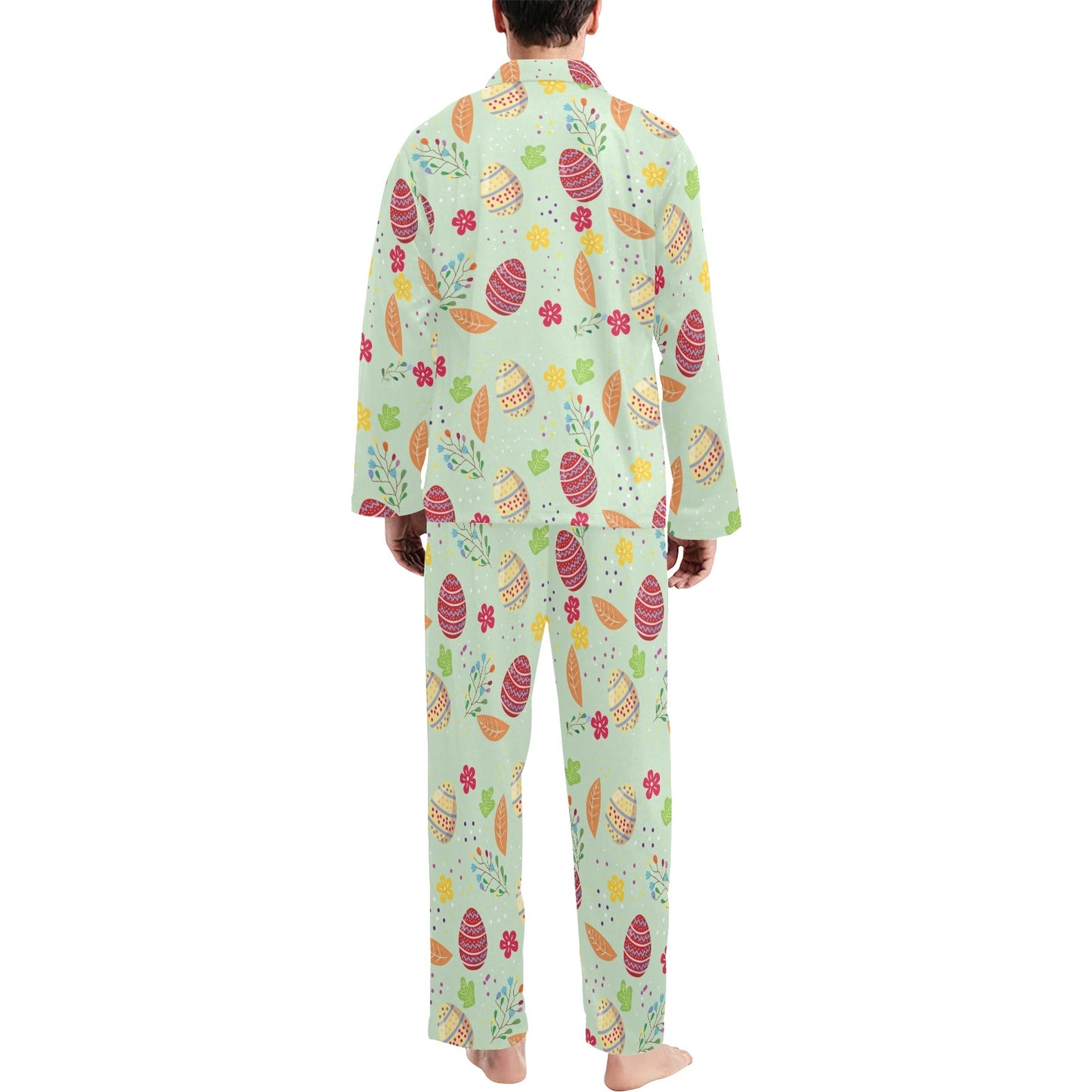 Easter Eggs Pattern Print Design RB07 Men's Long Pajama Set