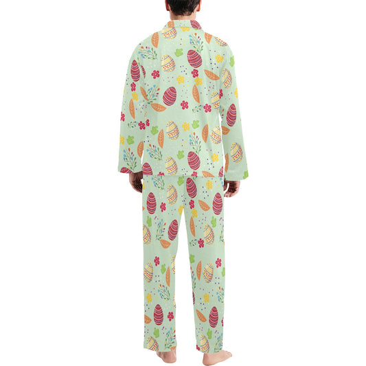 Easter Eggs Pattern Print Design RB07 Men's Long Pajama Set