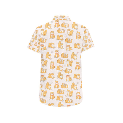 Shiba Inu Print Design LKS308 Men Short Sleeve Button Up Shirt