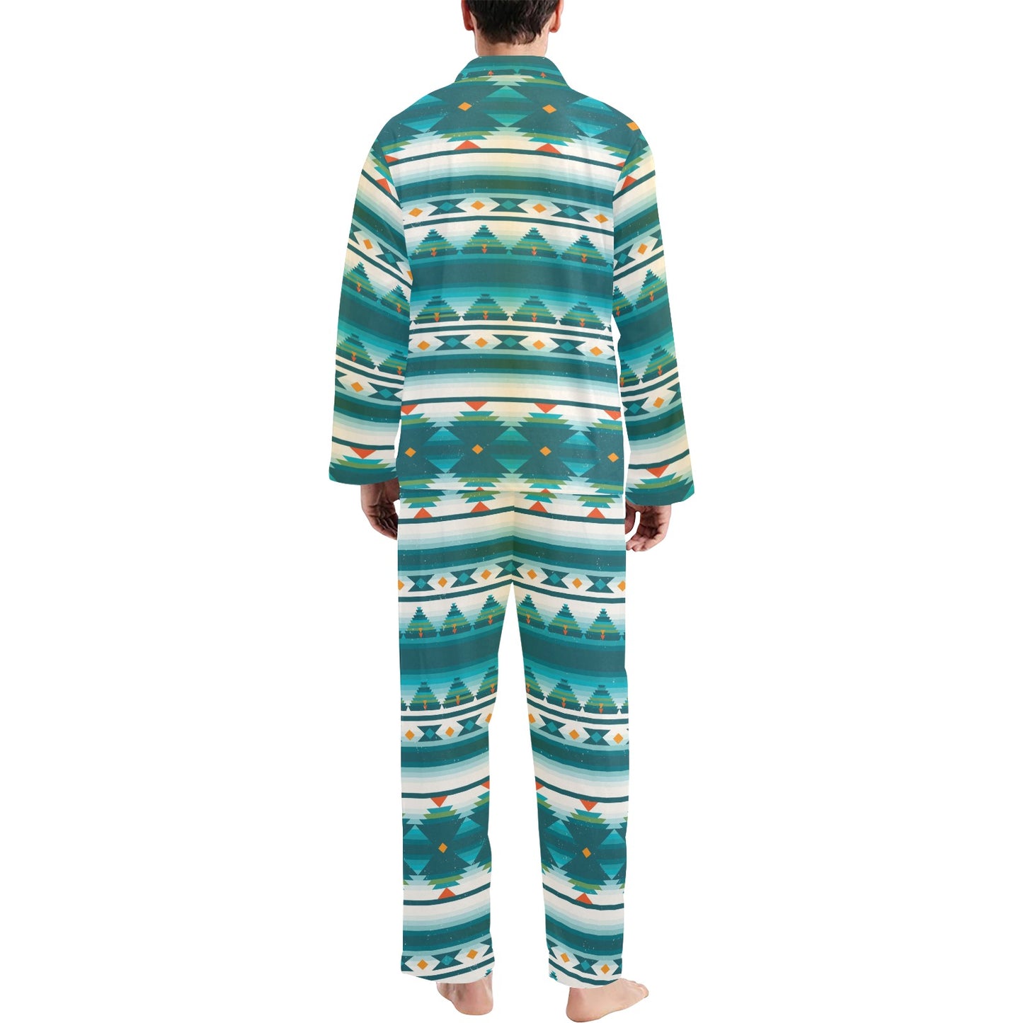 Blue Tribal Aztec Men's Long Pajama Set