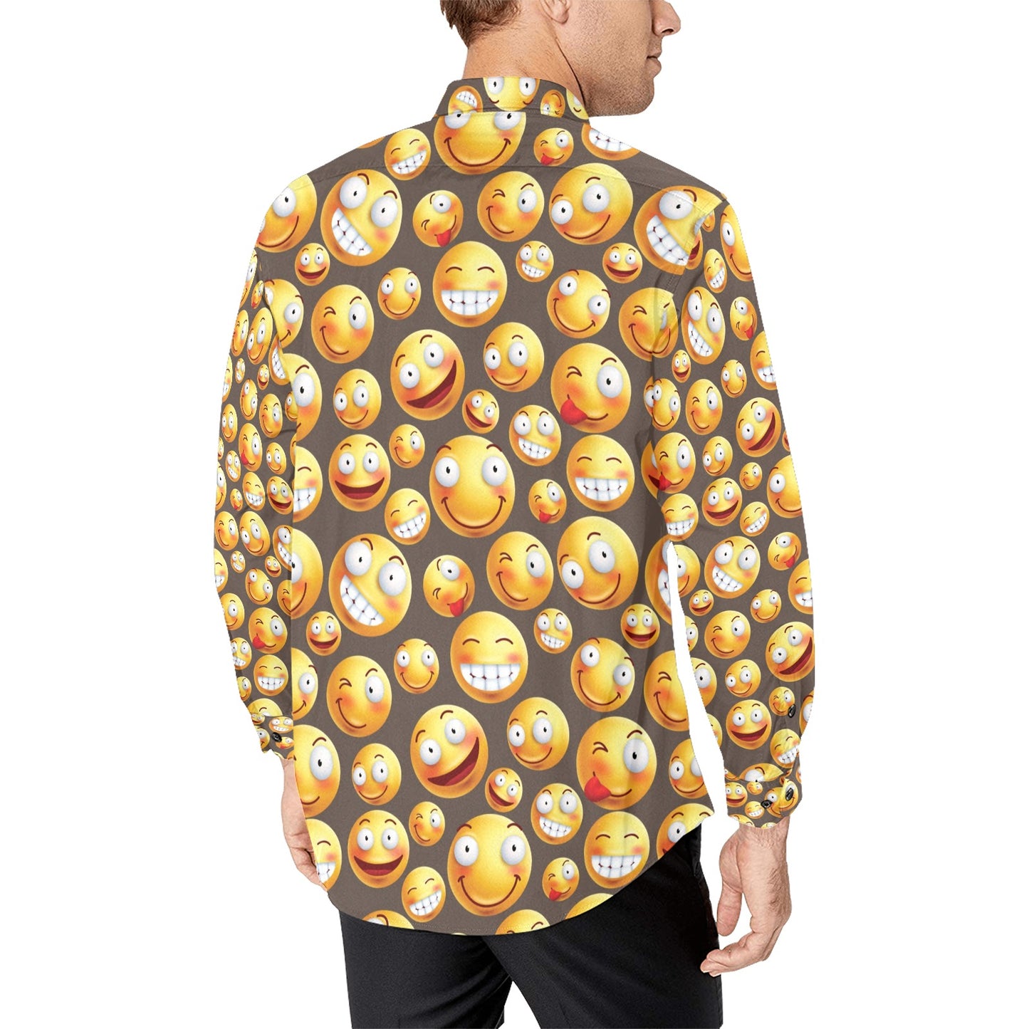 Smiley Face Emoji Print Design LKS303 Men's Long Sleeve Dress Shirt
