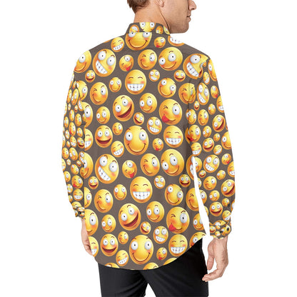 Smiley Face Emoji Print Design LKS303 Men's Long Sleeve Dress Shirt